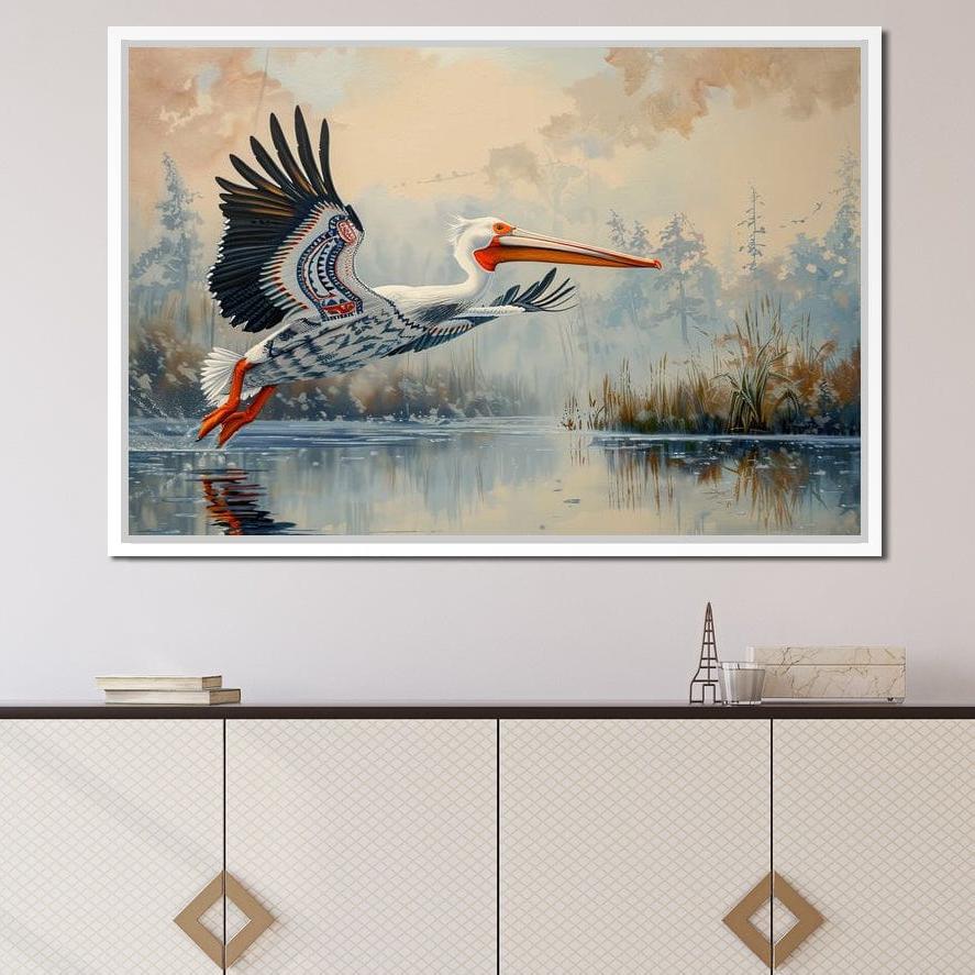 Ethereal Pelican's Graceful Glide Canvas Wall Art