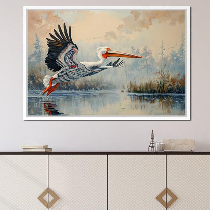 Ethereal Pelican's Graceful Glide Canvas Wall Art