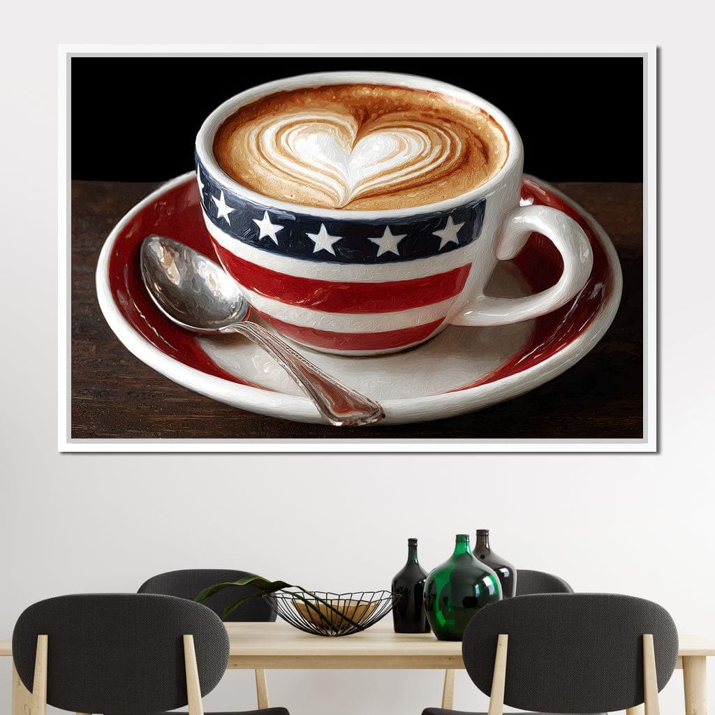 Patriotic Latte Heart Cup Canvas Wall Art