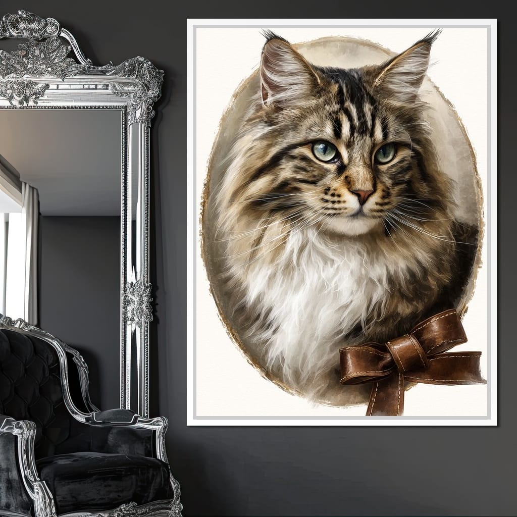 Blue Eyed Tabby Cat Portrait Canvas Wall Art