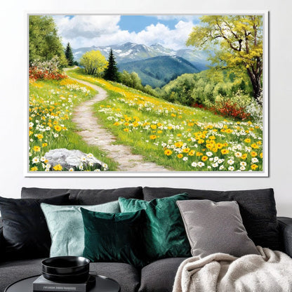 Path Through Floral Meadow Canvas Wall Art