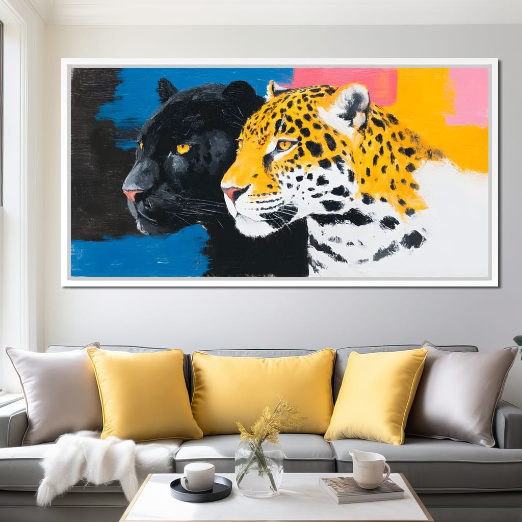 Dual Leopard Heads Pop Painting Canvas Wall Art