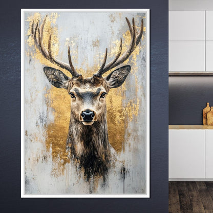 Majestic Golden Deer Portrait Canvas Wall Art