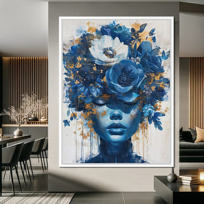 Sapphire Bloom Silhouette Canvas Wall Art
