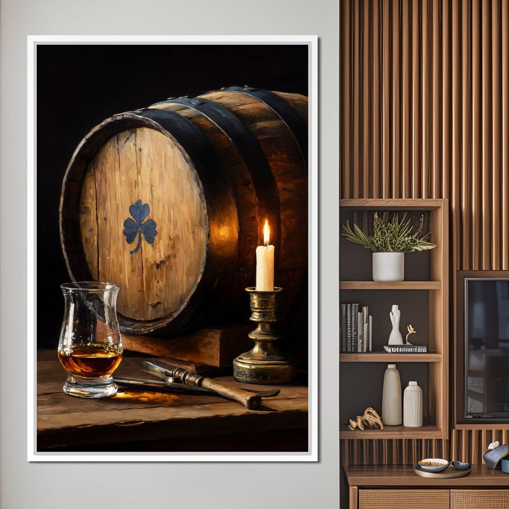 Candlelit Irish Whiskey Barrel Canvas Wall Art