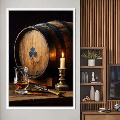 Candlelit Irish Whiskey Barrel Canvas Wall Art