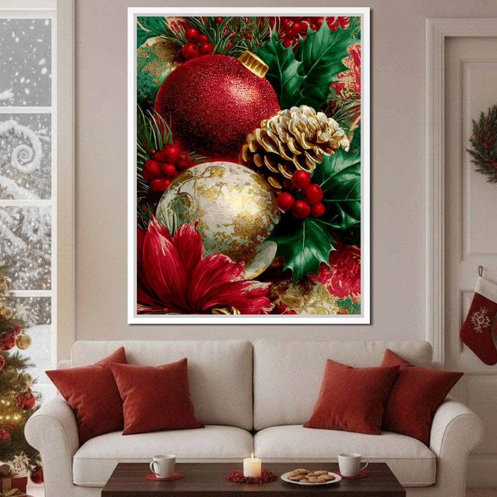 Festive Pine Holly Joyful Noel Canvas Wall Art
