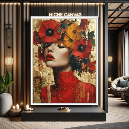 Golden Radiant Floral Muse Canvas Wall Art