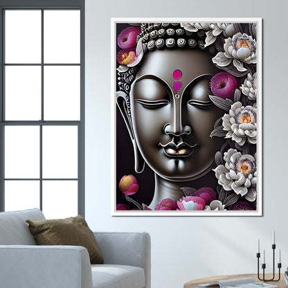 Buddha & Flowers Grey Canvas Wall Art