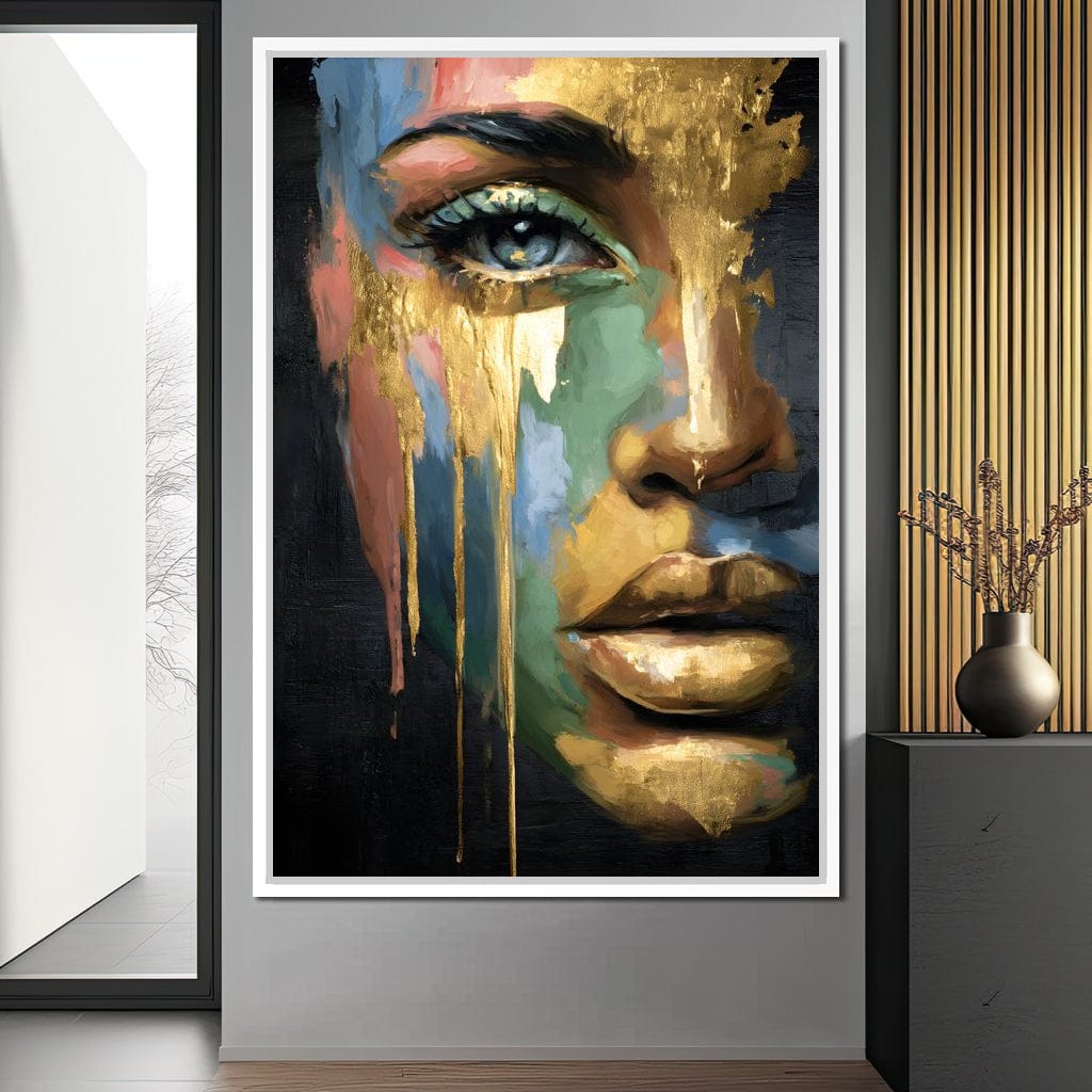 Radiant Gold Drip Face Painting Canvas Wall Art