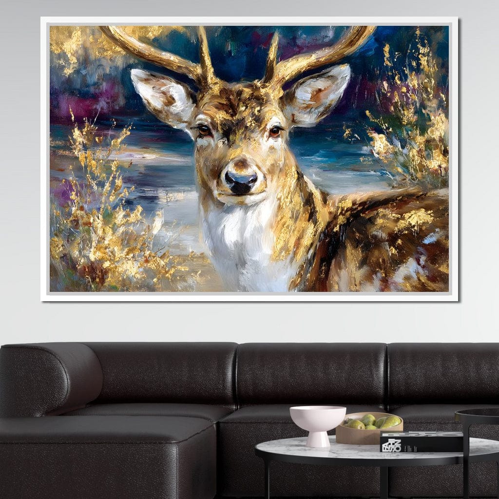Golden Stag Forest Majesty Canvas Wall Art