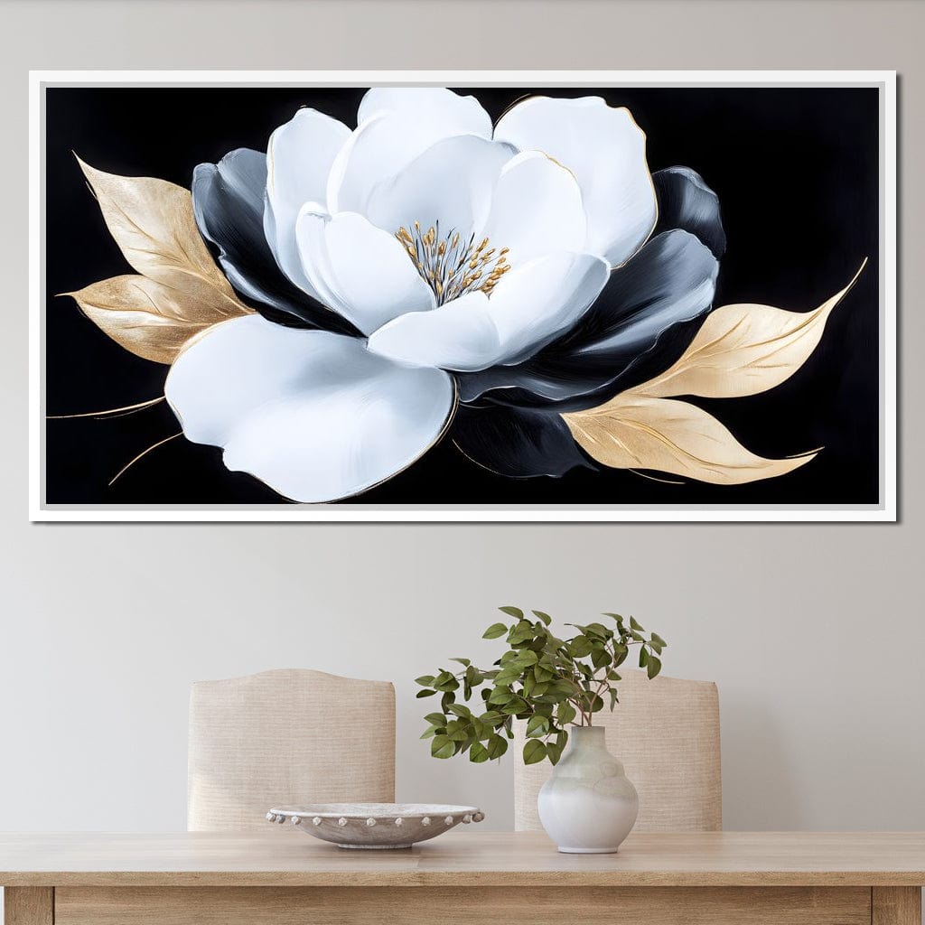 White Petals Night Blossom Canvas Wall Art