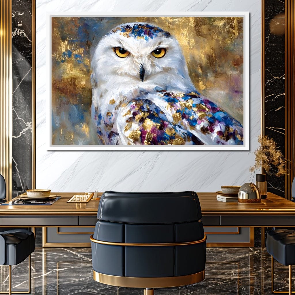 Golden Snow Owl Portrait Canvas Wall Art