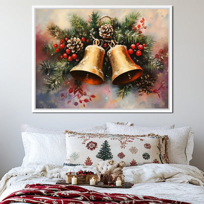Golden Christmas Bells Garland Canvas Wall Art