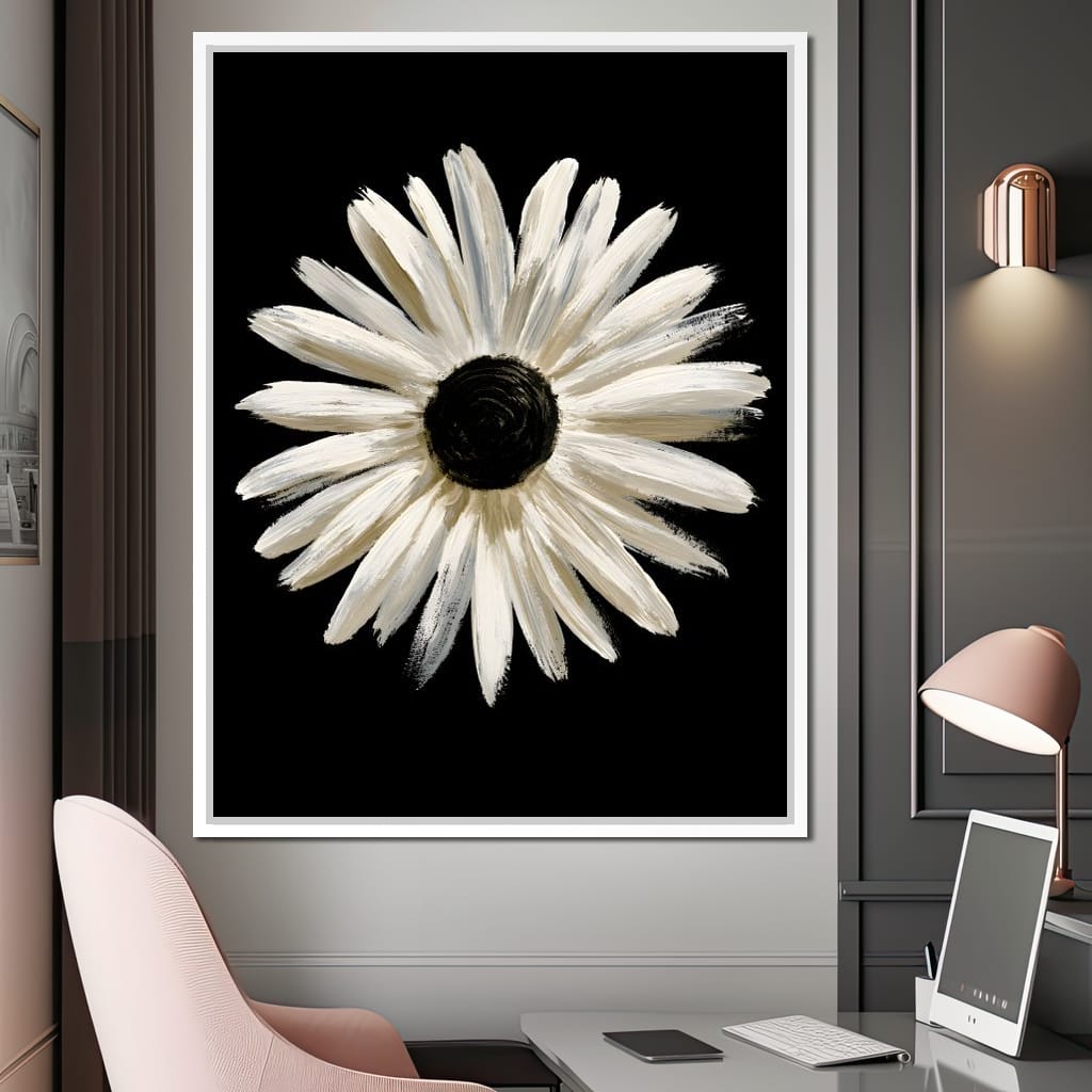 Solitary Pale Petals Against The Void Canvas Wall Art