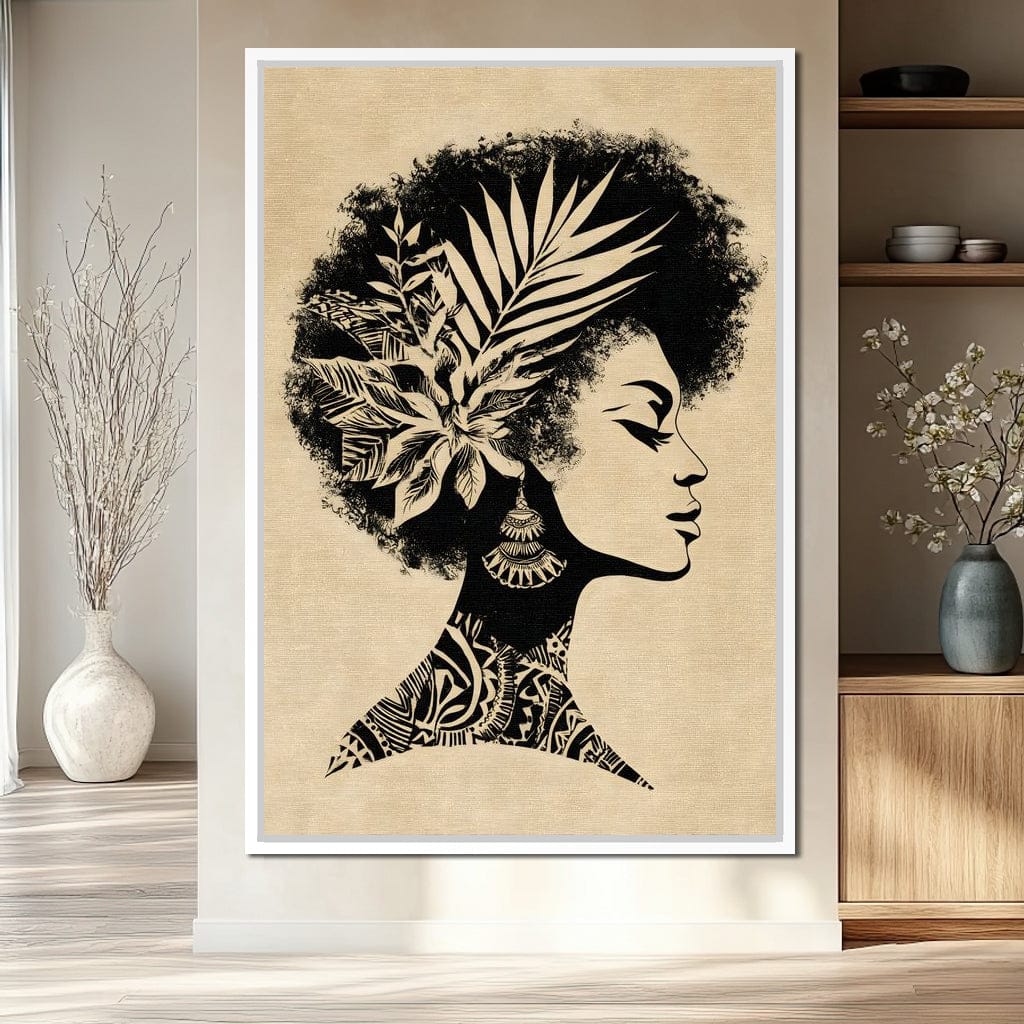 Botanical Afro Queen Silhouette Canvas Wall Art
