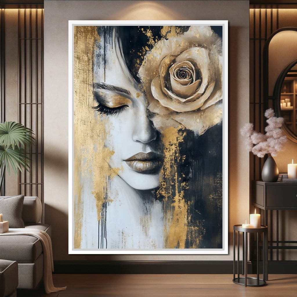 Golden Rose Reverie Portrait Canvas Wall Art