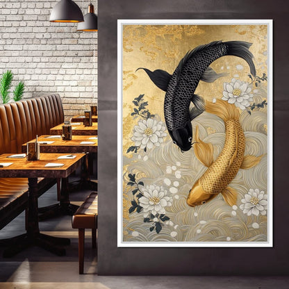 Koi Harmony with White Blossoms Canvas Wall Art