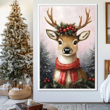 Holiday Reindeer Berries Cheer Canvas Wall Art