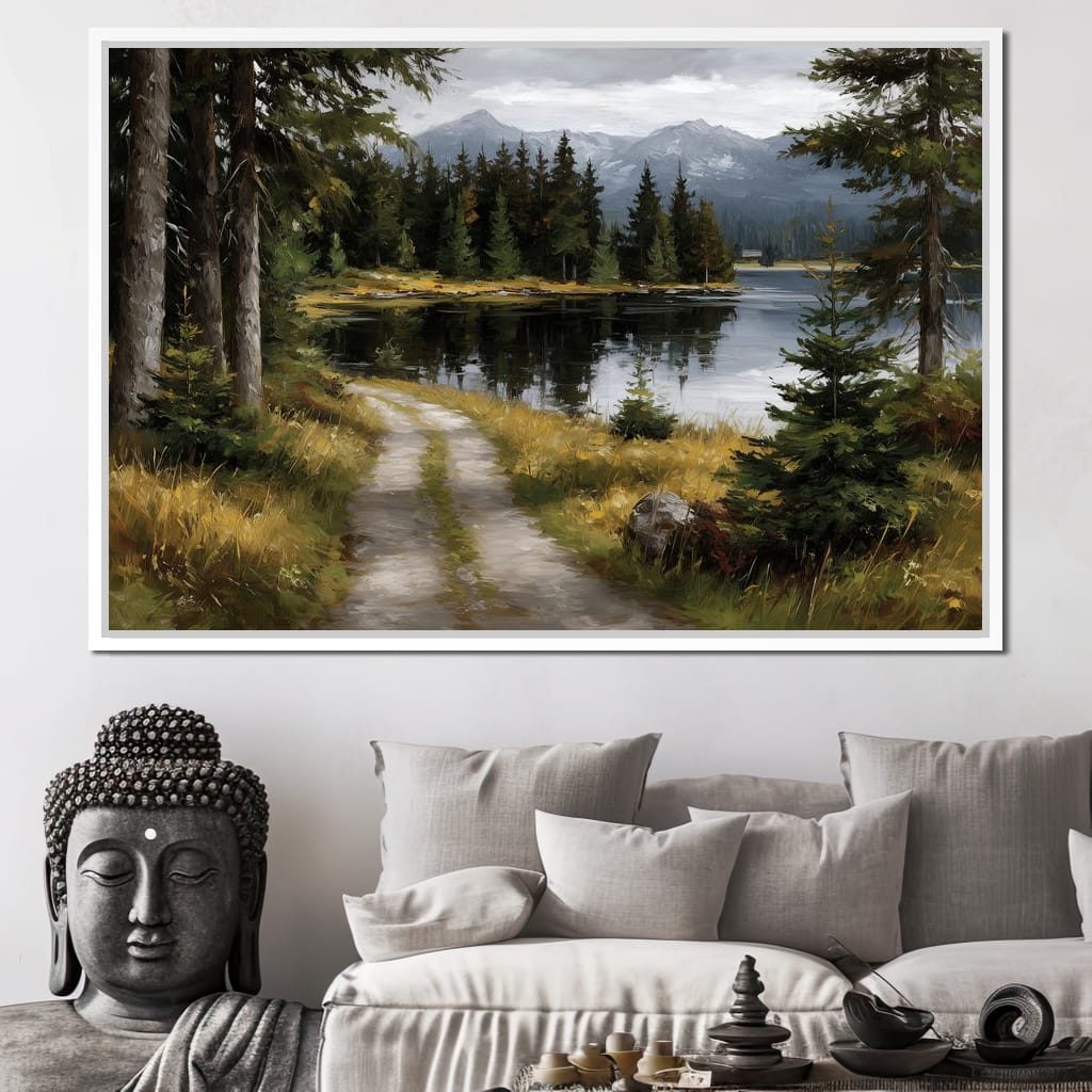 Alpine Lake Forest Pathway Canvas Wall Art