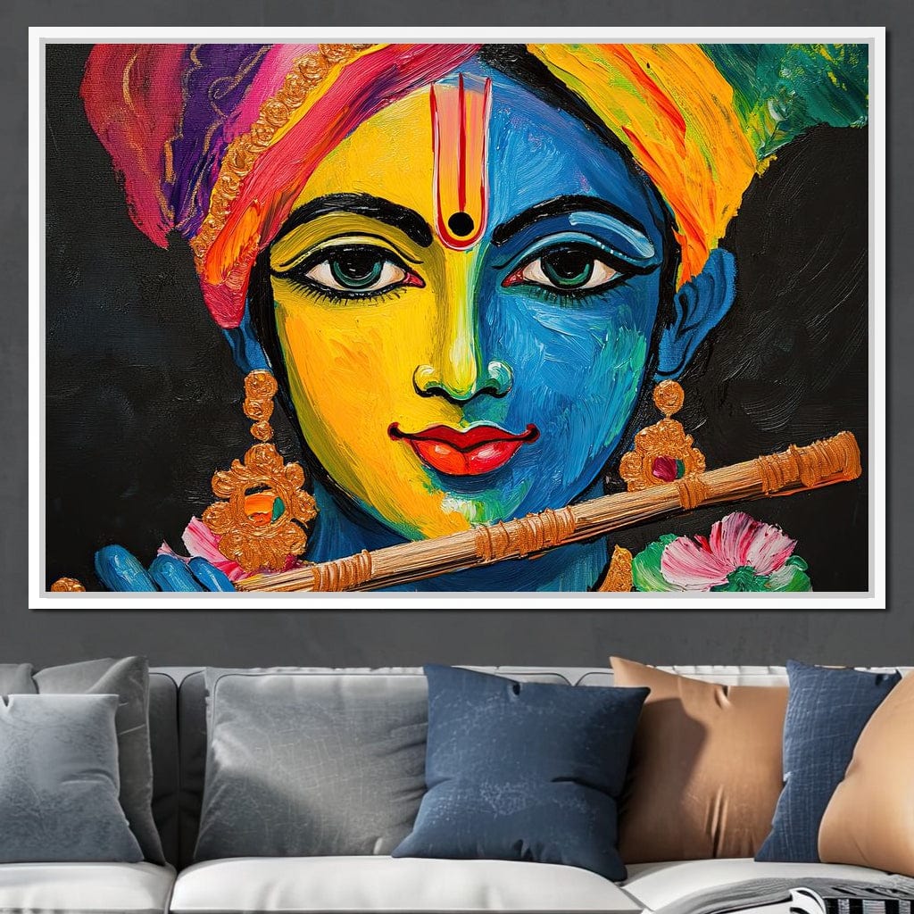 Divine Radiance of Vibrant Krishna Canvas Wall Art