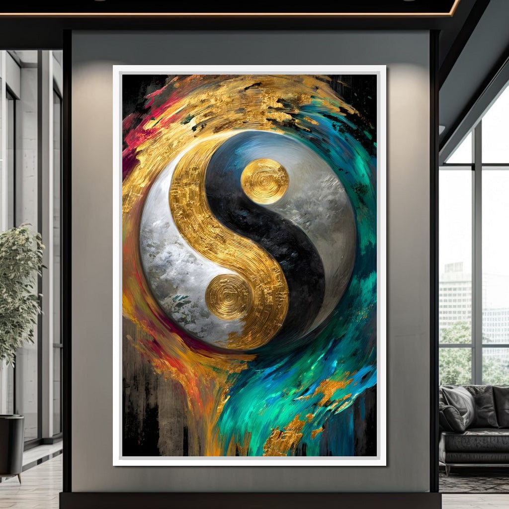 Cosmic Balance Golden Flux Canvas Wall Art