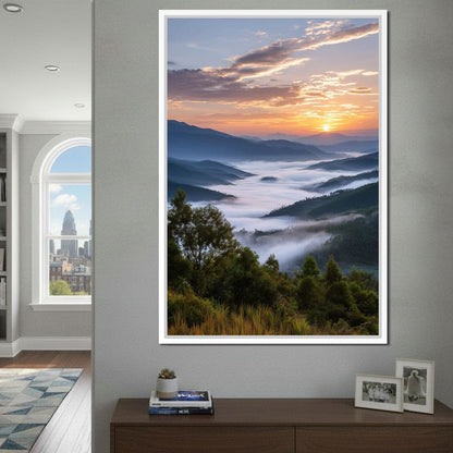 Sunrise Over Misty Mountains Canvas Wall Art