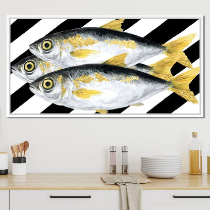Triple Gilded Mackerel Parade Canvas Wall Art
