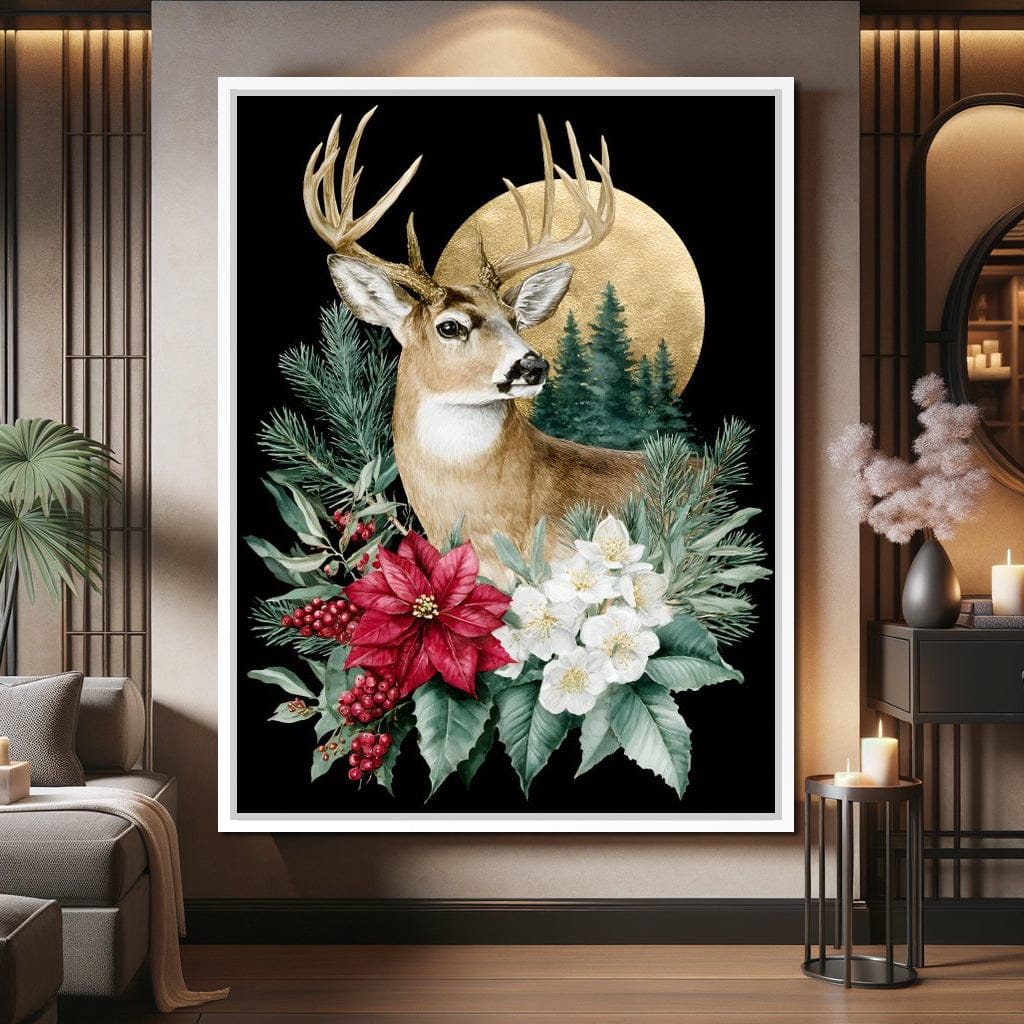 Moonlit Floral Gold Buck Canvas Wall Art