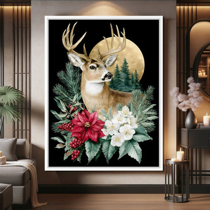 Moonlit Floral Gold Buck Canvas Wall Art