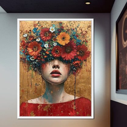 Bloomed Silence in Gold Canvas Wall Art