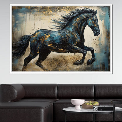 Gilded Teal Horse Canvas Wall Art