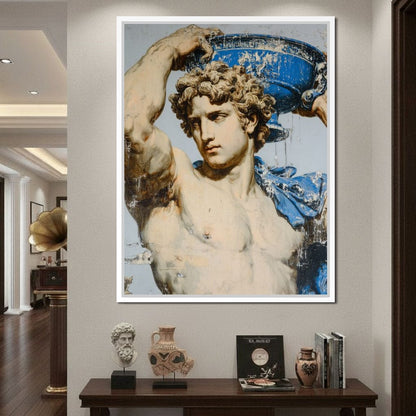 Marble Statue With Blue Urn Canvas Wall Art