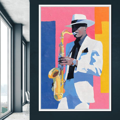 Vibrant Jazz Sax Soloist Style Canvas Wall Art