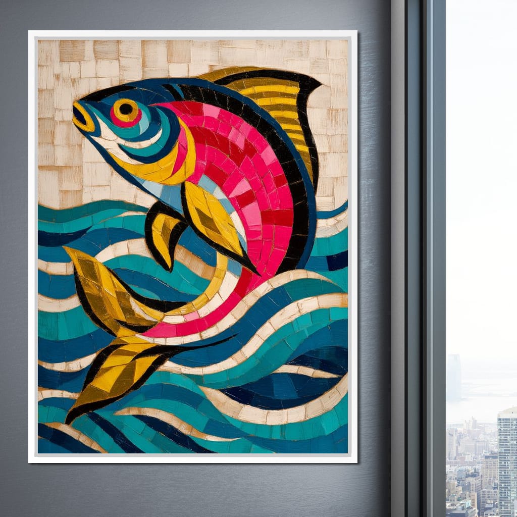 Vibrant Tropical Fish Mosaic Canvas Wall Art