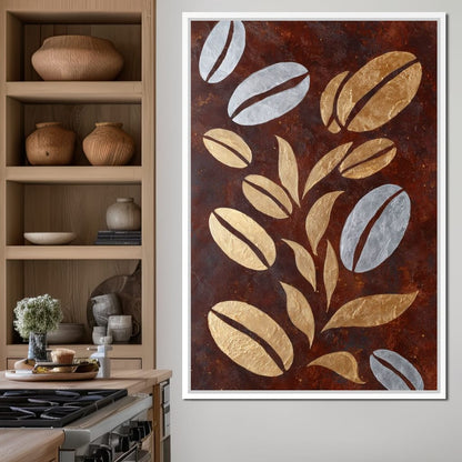 Golden Coffee Beans Botanical Flow Canvas Wall Art