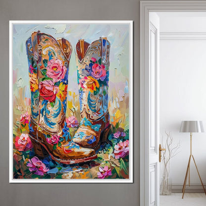 Wildflower Cowboy Boots Canvas Wall Art