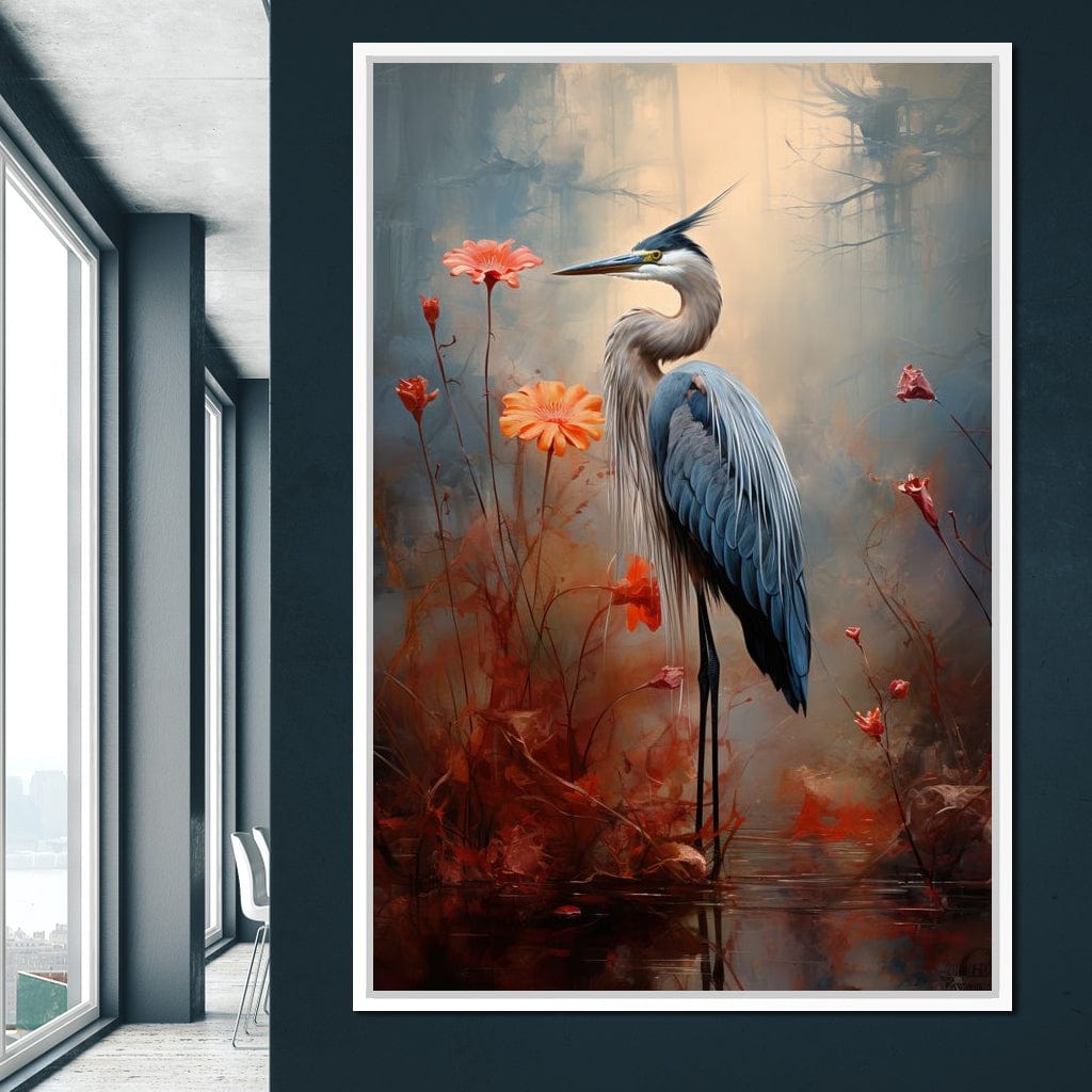 Autumn Heron Feathered Dawn Canvas Wall Art