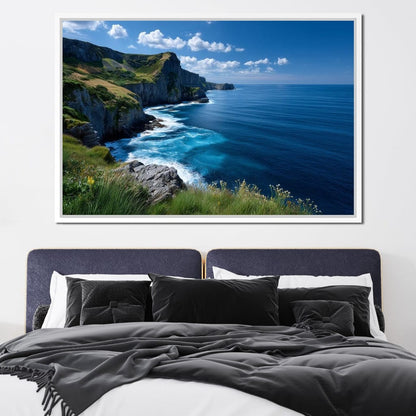 Wild Cliffs Over Blue Sea Canvas Wall Art
