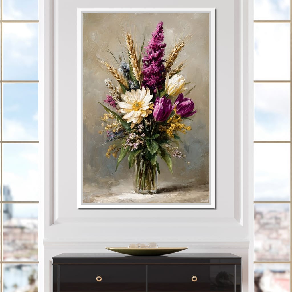 Spring Bouquet on Beige Background Canvas Wall Art