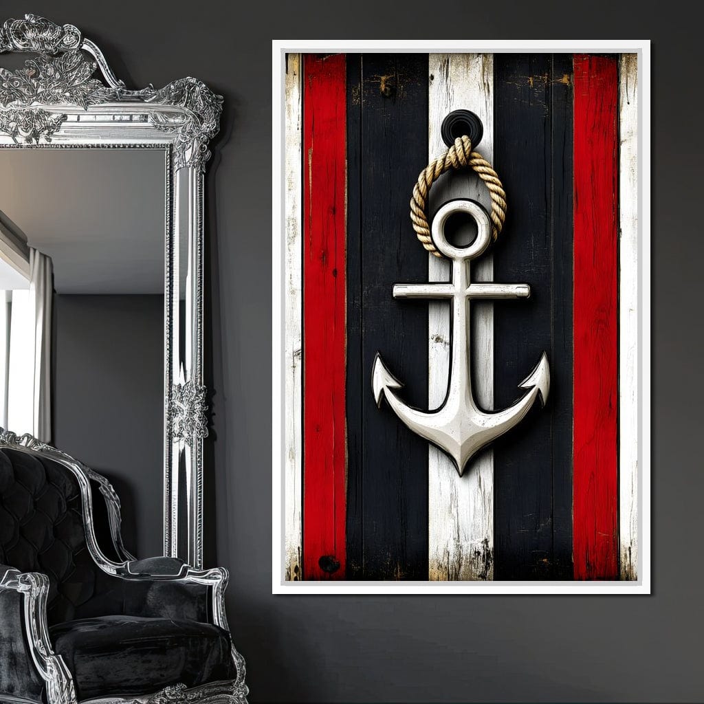 Nautical Anchor on Stripes Canvas Wall Art