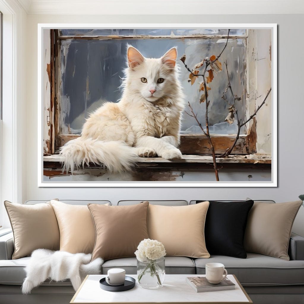 White Cat Canvas Wall Art
