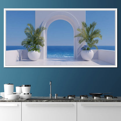 Sunlit Coastal Archway Escape Canvas Wall Art