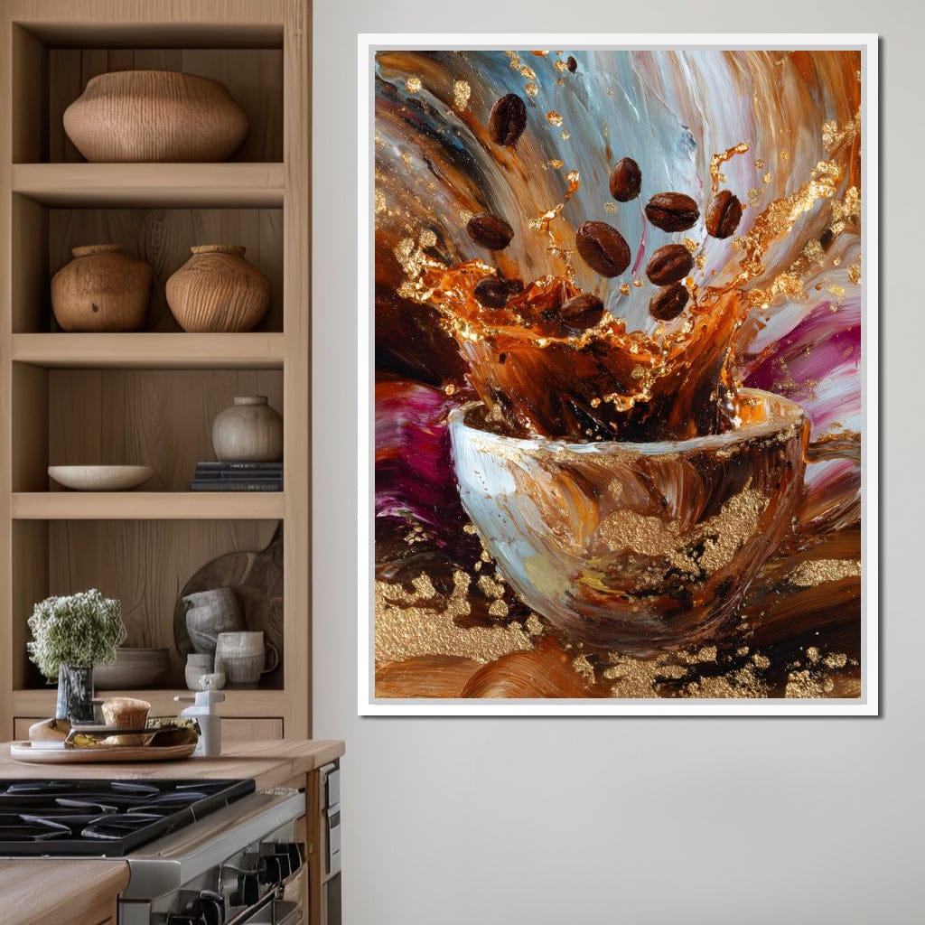 Golden Coffee Splash Reverie Canvas Wall Art