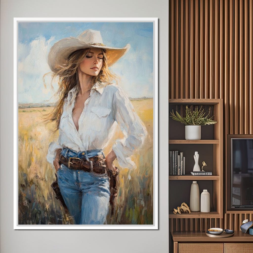 Cowgirl's Sunlit Respite Canvas Wall Art