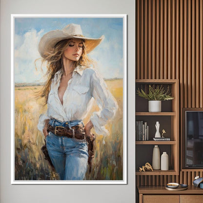 Cowgirl's Sunlit Respite Canvas Wall Art