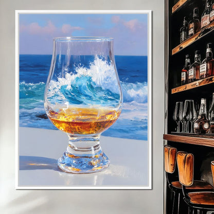 Ocean Wave Whisky Glass Stillness Canvas Wall Art