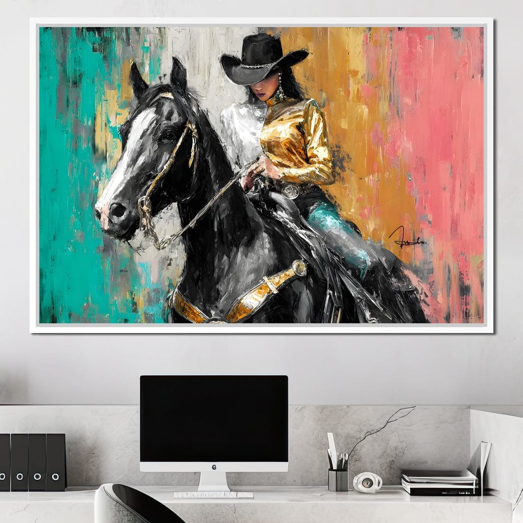 Golden Rider on Midnight Steed Canvas Wall Art