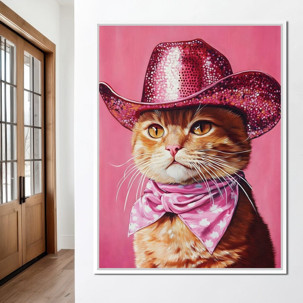 Pink Rodeo Cat Swagger Canvas Wall Art