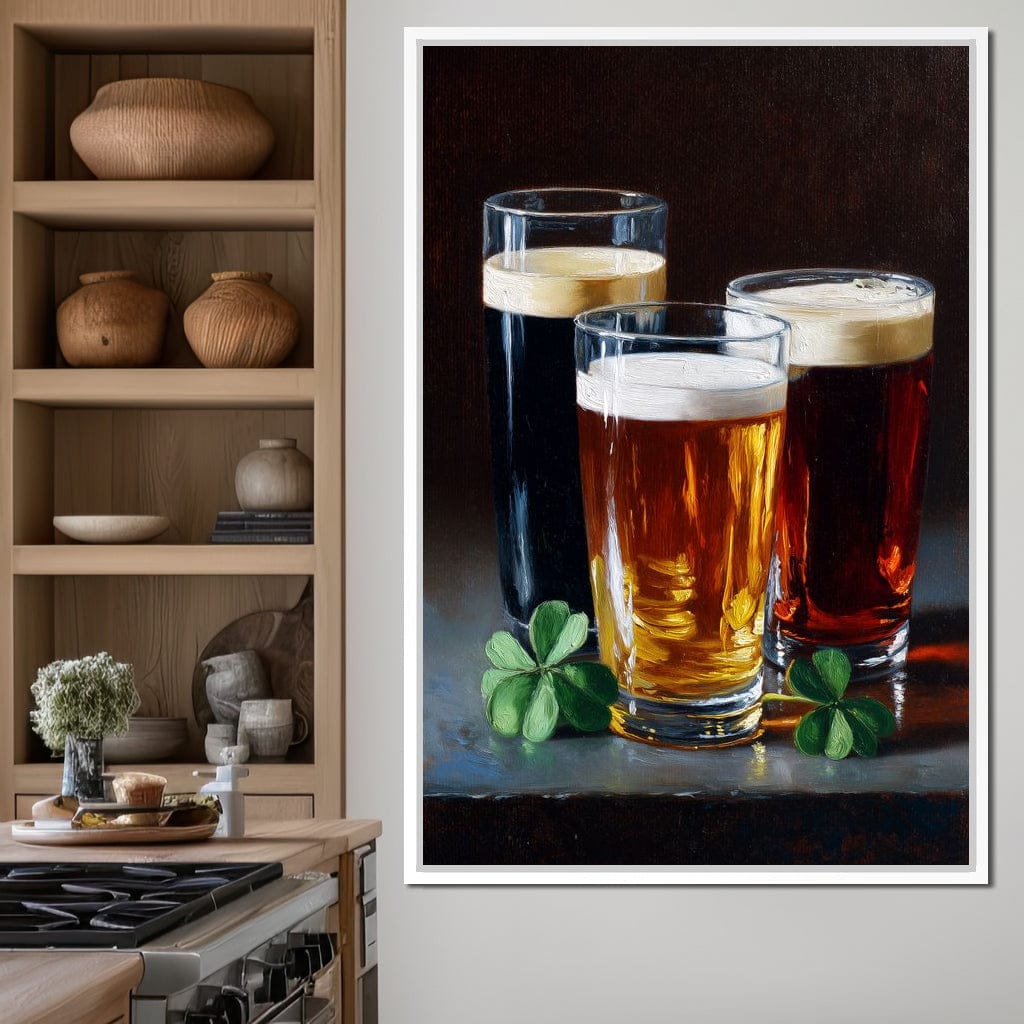Stout Ale Lager With Shamrocks Canvas Wall Art